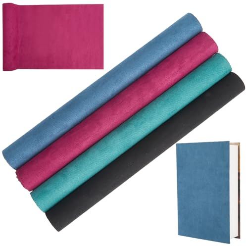 craspire 4 Farbe Wildleder Buchtuch Zum Binden von Büchern 130 x 30cm Stoffoberfläche Buchumschlag Mit Papierrücken Bücher Alben Scrapbooking Archivierung DIY Einband Schutz Buchtuch Buchbinderbedarf