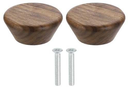 sourcing map 2Pcs Round Wood Drawer Knob, 1 3/4 Diameter Flat Head Dresser Knobs Wooden Knobs with Screws for Furniture Drawer Dresser Wardrobe Cupboard, Walnut