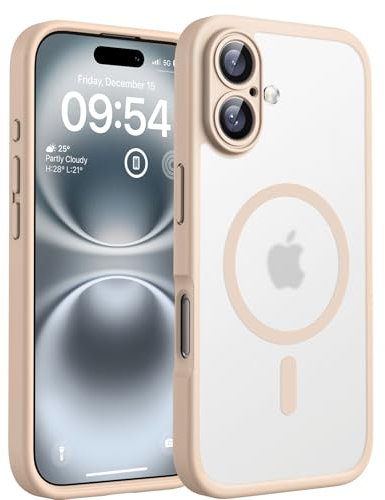 TOCOL Coque Magnétique pour iPhone 16 6,1 Pouces, Compatible avec MagSafe, Protection de l'objectif améliorée, Coque Mat Translucide Fine Antichoc, Titane Sable