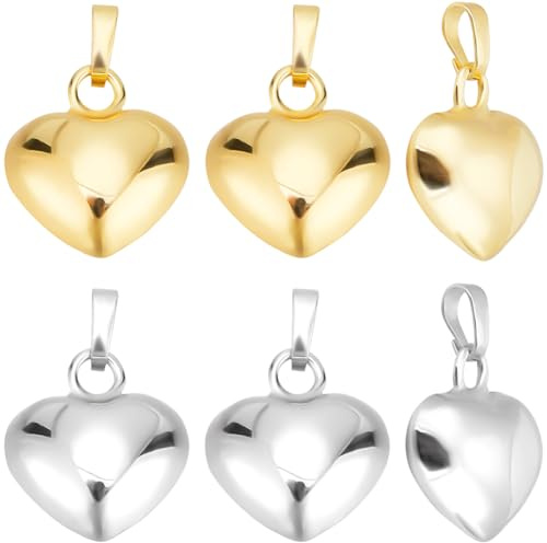 Beebeecraft 10 Stück Herzanhänger In 2 Farben 18 Karat Vergoldet Und 925 Sterling Silber Plattiert Große 3D Herzanhänger Zum Valentinstag Mit 3.5mm Biegering Für Die Schmuckherstellung Halsketten