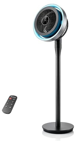 AIRMATE Leise Ventilator mit Licht, Extra großes Luftvolumen Umwälzlüfter, 3 Modi 16 Geschwindigkeitsstufen, 120°+90° Oszillierend, Standventilator mit Fernbedienung, Timer und einstellbaren Höhen