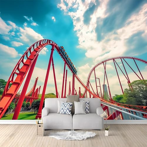 Carta Da Parati 350 x 256 cm Fatto su Misura Poster Decorazione da Muro Murale di Sfondo Moderno Parco Divertimenti Strutture, per Soggiorno Camera Ristorante Camera dei Bambini, Rosso Blu