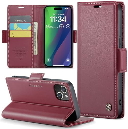 Rerzoiro Cover per iPhone 15 6,1 Custodia Portafoglio [Blocco RFID] Premium Pelle PU Wallet Case Flip Libro con Porta Carte Slot Supporto Flip Case per iPhone 15, Rosso