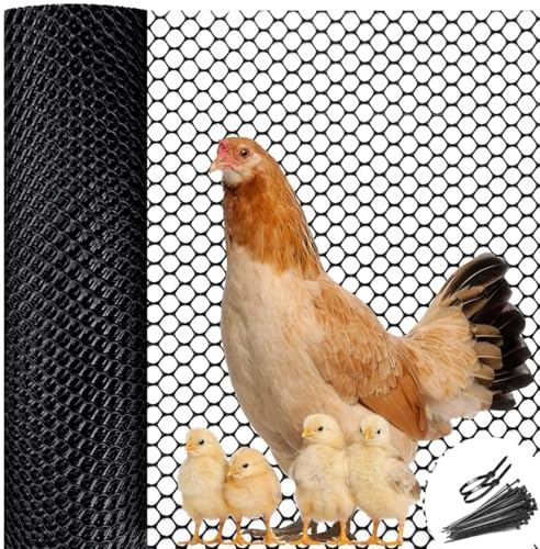 Didabotak 0.4m x 3m Chicken Wire Fence Mesh, 0.8cm Opening Plastic Fencing for Gardening with Zip Ties, Poultry Fencing,Garden Netting, Chicken Wire Frame for Crafts, Floral Netting, Black