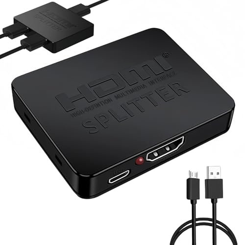 HDMI Splitter 1 in 2 Out, 4K 3D 1080P HDMI-Splitters for Dual Monitors Plug-and-Play Splitter 2 Port with Cable Set for Connects Two TVs at Once HD 3D LED LCD TV