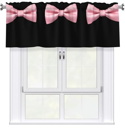 AKGFFDS Hermosa cenefa de cortina con estampado de lazo rosa de 54 x 18 pulgadas para cocina, baño, lavandería y decoración de estudio