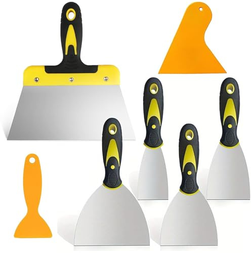 7 Pcs Wallpaper Scraper Tool Set, Stainless Steel Putty Knife, Plastering Tools, Filling Knife Set Paint Scraper Tool Great for Home Improvement Projects
