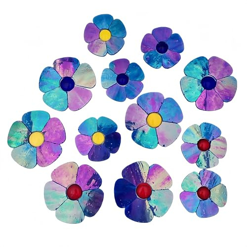 Glasblumen-Mosaikfliesen, 12 Stück, Buntglas-Blumenmosaikstücke für Haus und Garten, geeignet für Bastelarbeiten und Kunstprojekte. (Schillerndes Königsblau)