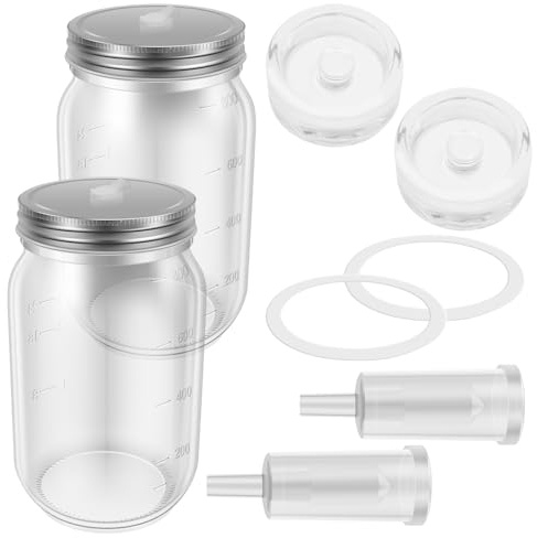 Fermentation Jars,1 Litre Fermenting Jar with Airlock and Screw Lids,2 Pack Glass Sourdough Starter Jar with 1 Way Air Release Vent Used as Kimchi Container, Kombucha, Sourdough and Sauerkraut Ferme