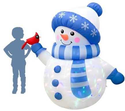 5FT Weihnachten Aufblasbare Entzückende Blau Schneemann mit Vogel, Weihnachten Aufblasbare Outdoor(US-Plug)