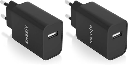 AISENS Cargador USB 10W Alta eficiencia. 5V/2A. Negro (Paquete de 2)