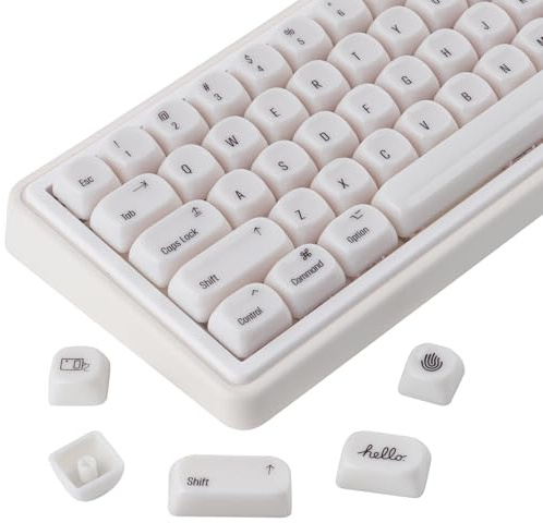 Sunzit MOA Keycaps,136 Keys Cute Ceramic Textured Custom Keycaps Minimalist White Keycap Set Key Caps Keyboard for 65%/75%/96%/Full Size Mechanical Keyboards(Translucent White)