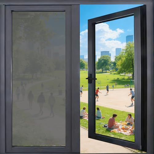 Film de Protection Brise-Vue Miroir 70 x 210 cm Anti Regard Anti Chaleur UV Film de Protection Solaire Autocollant sans Colle, Adhésif Statique pour Fenêtre Maison Bureau, Gris