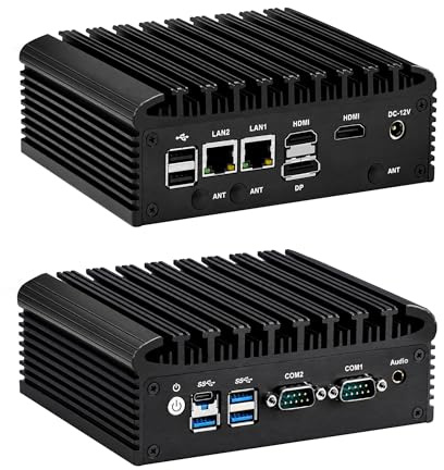 CWWK Mini PC Fanless Industrial N100, Dual 2.5 GbE i226-V, 2x RS232/RS485 COM, Micro Embedded Mini Computer Box, 8GB RAM 256GB M.2 NVMe SSD, Support SIM, E-key, 2HD, DP, USB-C