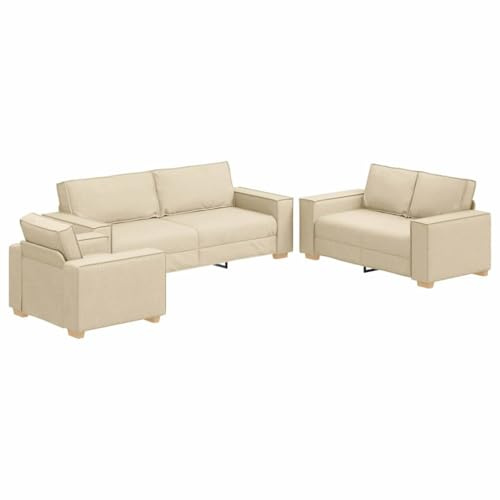 ULUYYUC Sofaset 3-teilig Creme, Moderne Couchgarnitur aus Leinenmischgewebe für das Wohnzimmer, Inklusive 3-Sitzer 220 cm, 2-Sitzer und Sessel, Polstersofa Set für 6 Personen