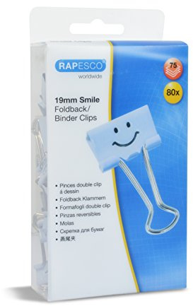 Rapesco 1424 19 mm Pappersklämmor med Smiley-motiv, Puderblå, Förpackning med 80