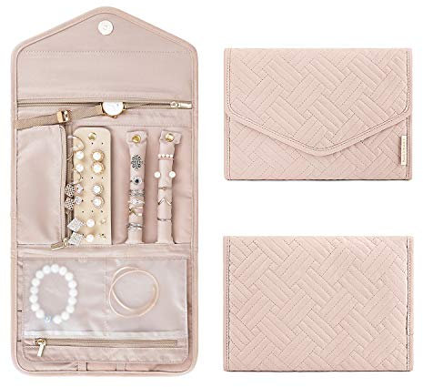 bagsmart Schmuck Organizer Tasche Reise Schmuckaufbewahrung für Ringe, Ohrringe, Halsketten, Uhren, Rosa