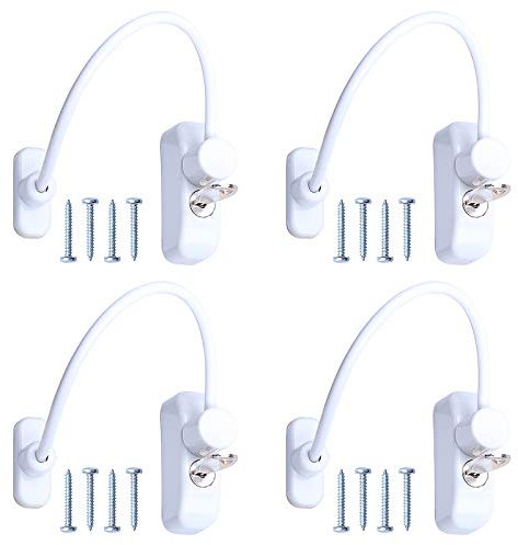 Seatecks 4PCS Restrictor Ventana de Seguridad Restrictor de Bloqueo Cable de Seguridad Niños Seguridad Infantil Cerraduras de Seguridad Catch con Tornillos Blanco