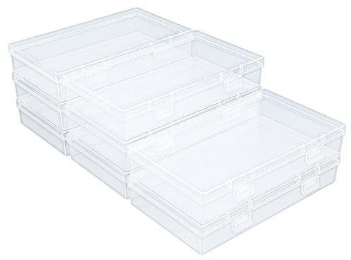 Aufbewahrungsbehälter Kunststoff, rechteckig, 16,5 x 9,5 x 3 cm | 8 Stück, Transparent, Mit Scharnierdeckel, Für Perlen und kleine Bastelartikel