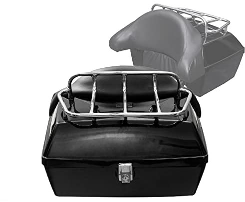 WHYUNM26 48L Motorrad Kofferraum Aufbewahrungsbox Verdicktes Heckgepäck Tourkoffer Werkzeugkasten mit Rückenlehnenpolster Motorrad Roller Universal,Black