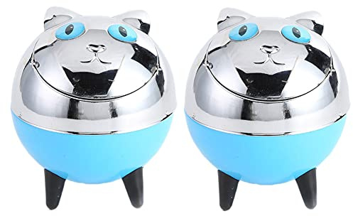2 Ceniceros para Cigarrillos, Cenicero con Tapa, Cenicero a Prueba de Viento, Cenicero para Fumadores, Cenicero Grande Antiolor de Metal Profundo para Oficina En Casa,Azul