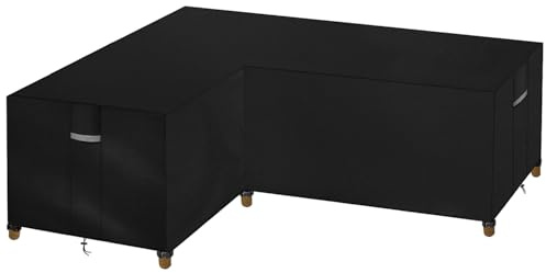 Dokon L-Form Gartenmöbel Abdeckung Wasserdicht Winddicht UV Beständiges Ecksofa Abdeckplane mit Belüftungsöffnungen, Robustes Oxford-Gewebe Schutzhülle für Loungemöbel (210x260x85cm) - Schwarz
