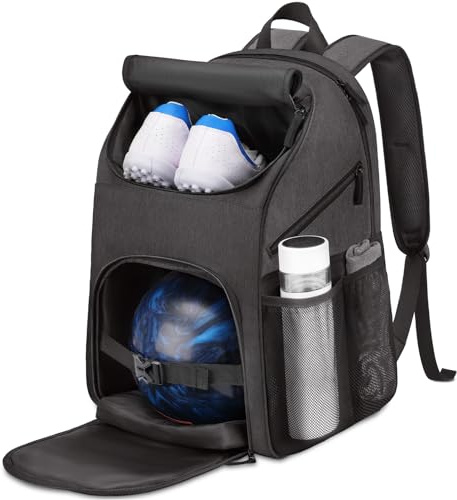 Bosynoy Bowling Bag Backpack, Bowling Ball Backpack for Single Ball with Shoe Compartment & Protective Foam Padded, Fit Shoes Up to US Mens Size 16, Multi-Pockets for Accessories