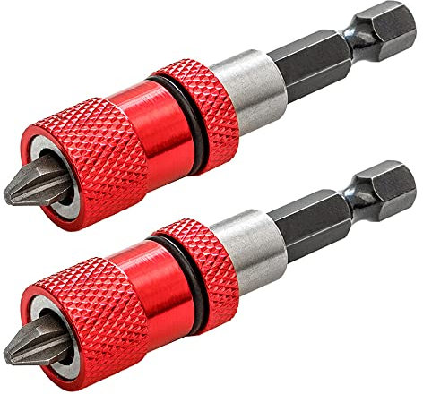 Saipor 2pcs Magnétique Porte-embout avec Butée de Profondeur de Vis Réglable 1/4 Hex Tige Cloison Sèche Embout de Visseuse Placo pour Plaques de Plâtre avec Embouts de Tournevis PH2