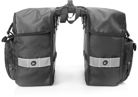Wildken Fahrrad Seitentaschen Doppelte Fahrradtaschen für Gepäckträger, Gepäckträgertasche für Fahrrad Hinten Doppeltaschen mit Regenschutz für Radfahren Reisen Outdoor, Schwarz 20L*2