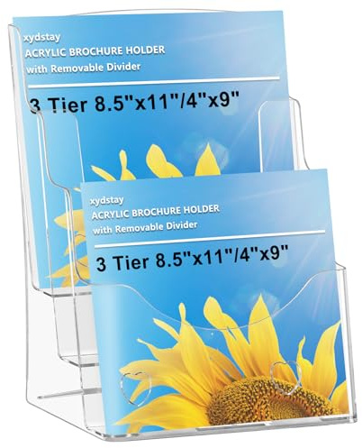 xydstay Acrylic Brochure Holder 8.5x11 Inches, 3 Tier Clear Display Stand Slant Back Design, Plastic Table Stand Sign Holder with Divider Wall Mount xydstay Acrylic Brochure Holder 8.5x11 Inches, 3 Tier Clear Display Stand Slant Back Design, Plastic Table Stand Sign Holder with Divider Wall Mount