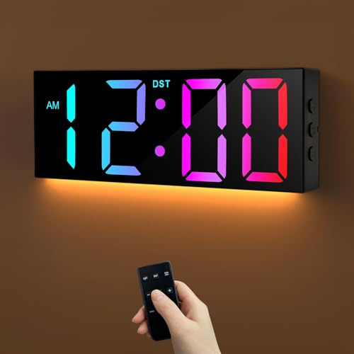 HAITANG Orologio da Parete Digitale - Orologio Digitale da Tavolo 12 con Dimmer Automatico della Luminosità RGB, Luci Notturne, LED 24/12 Ore per Scrivania, Camera da Letto, Ufficio e Soggiorno