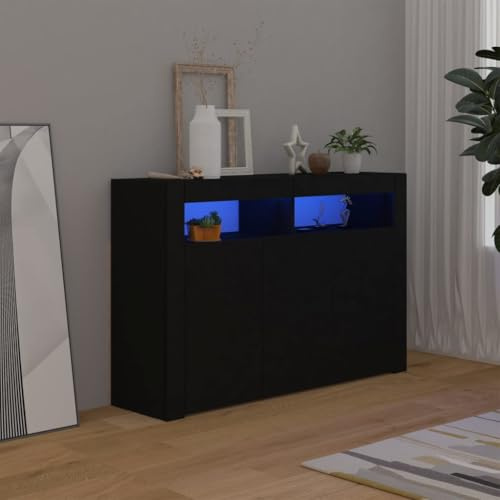 Myheimly Sideboard mit LED-Beleuchtung Schrank Anrichte Beistellschrank Kommode Mehrzweckschrank Standschrank Schwarz,115.5 cm