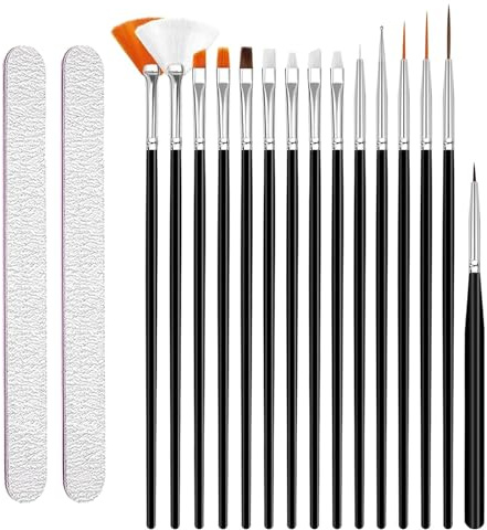Lot de 15 pinceaux à ongles en gel UV (15 pièces) pour limes à ongles, peinture acrylique, pour la conception des ongles, pinceaux, détails, peinture, mélange, noir