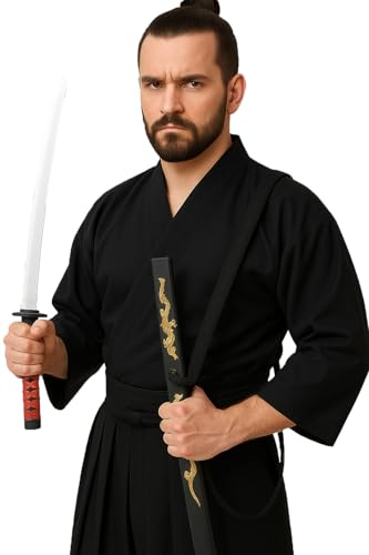 FIESTAS GUIRCA | Katana con Funda para Disfraz Adulto - Ninja - 60 cm | Set de 2 Piezas | PVC Ligero | Decoración de Dragón Dorado | 60 cm | Artes Marciales | Halloween, Carnaval