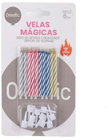 AMZSystems - Pack 10 Velas Mágicas de Cumpleaños que No se Apagan Decoración Fiesta Infantil y Adultos Sorpresa Divertida Tarta Aniversario Globos Fiestas ads