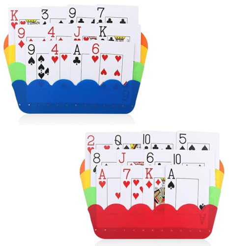 JYNVO 2 Stück Spielkartenhalter, Regalbesteck mit 3 Rampen, Regenbogen-Design, für Senioren, Kinder, Arthritikern & Feiern