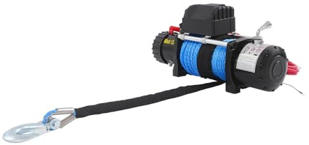 Treuil électrique - Câble - Contrôleur de moteur - Montage manuel - Force de traction 6123,5 kg - 26 m - Longueur de la corde : 12 V - Tension pour pick-up - Remorquage de véhicule - Bleu