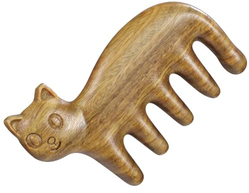 Alipis Pettine Massaggiante in Legno a Forma di Gatto per Capelluto, Strumento per Massaggi Corpo e Testa, Massaggiatore Rilassante per Casa Superficie Liscia e Venature Naturali