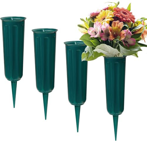 4 Piezas Jarrones para tumbas con Pinchos, florero de plástico para Cementerio, florero para tumbas, Decoraciones para lápida de Cementerio (Verde)