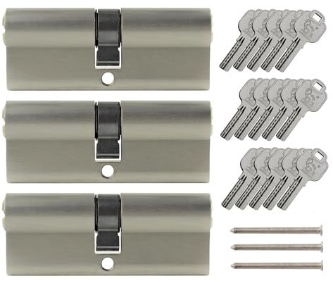 3x Profilzylinder 80 mm 40/40 gleichschließend inkl. 15 Schlüssel Metallic Silber Grau