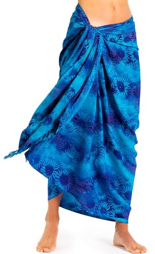 PANASIAM Sarong Tuch Blautöne - Pareo blickdicht aus Viskose - Wickelrock | für Damen & Herren, als Strandtuch, Lunghi oder luftiges Strandkleid, leichtes Bikini Cover-up, handgefertigtes Unikat