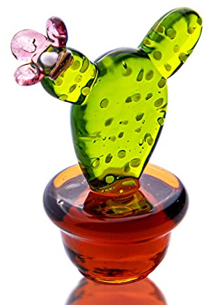 QFkris Mini-Kaktus-Figur, mundgeblasenes Glas, Miniatur-Sammlerstücke, Glasstatue, Ornament, Kunstpflanzen, B