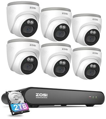 ZOSI C220 8CH 4MP QHD 2.5K PoE Home Security Camera System, 8CH 5MP 3K NVR with 2TB HDD for 24/7 Record, 6 x 4MP(1440p) Dome IP Cameras Outdoor Indoor, Smart AI Human Detection, Two-Way Audio