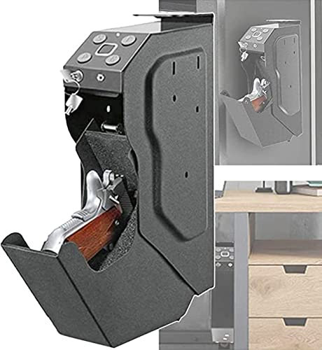 XYEJL Handgun Safe Box,Fingerprint Pistol Gun Safes with Key Lock,Firearm Safety Device Quick Access Security Lock Key Vault for Safe Home Security