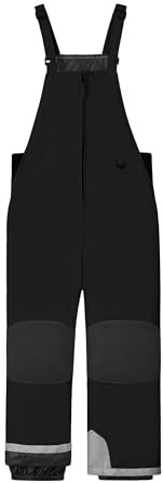 WULFUL Kids Ski Bib Pants Waterproof Boys Girls Winter Snow Pants Black