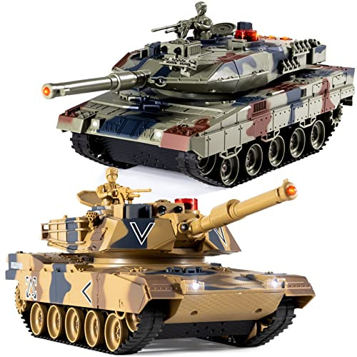 Carro Armato RC, 1/24 Telecomando Carro Armato, Usa M1A2 e Leopardo II Serbatoio Telecomandato 2,4 GHz con Luce e Fumo, Giocattolo Carro Armato, Adatto per Bambini dai 6 Anni in Su, Regalo per Ragazzi