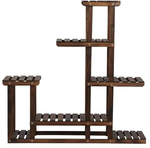 Abician Étagère à Fleurs à 5 Niveaux Porte-plantes en Bois Support de Pots de Fleurs pour Maison Balcon Terrasse Intérieur Extérieur 97 x 25 x 96 cm Brun