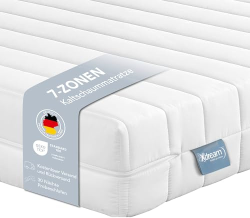 XDREAM Pure 7-Zonen Matratze 140x200cm | Ergonomische Kaltschaummatratze | Öko-TEX® | Härtegrad H3 (H3) I Hypoallergen & Antibakteriell | 11 cm hoch 140 x 200 cm