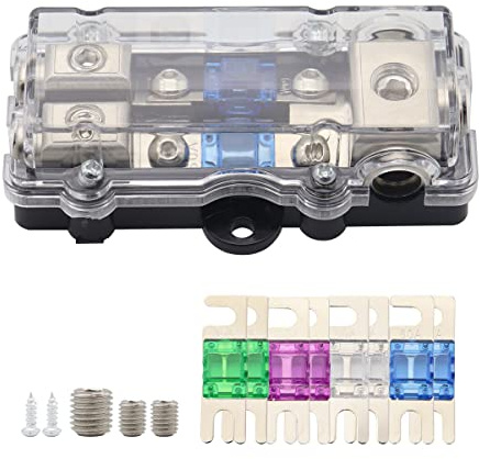 Camper KFZ Verteilerblock Sicherungshalter,Asudaro Mini ANL Sicherungskasten Auto Batterie Stromverteiler Sicherung Sicherungsverteiler 2 In 3 Out mit 8 Flachsicherung für LKW Boot Van Suv Transparent