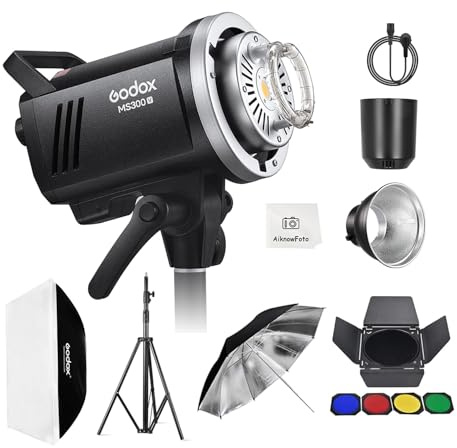 GODOX MS300V Studio Flash Photography Light Kit,2.4G 300W Bowens Mount Strobe Flash Lighting Kit with Light Stand,Softbox,Umbrella Reflector,GN58 Studio Lighting for Portrait Product Photography